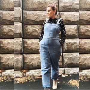 madewell denim ruffle strap jumpsuit